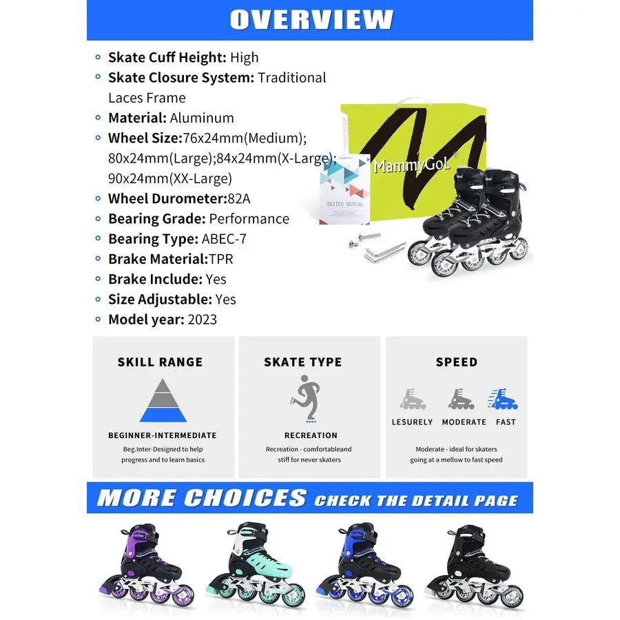 Adults Adjustable Inline Skates, Safe and Durable Roller Skates with Giant Wheels, High Performance Professional Skates for Men