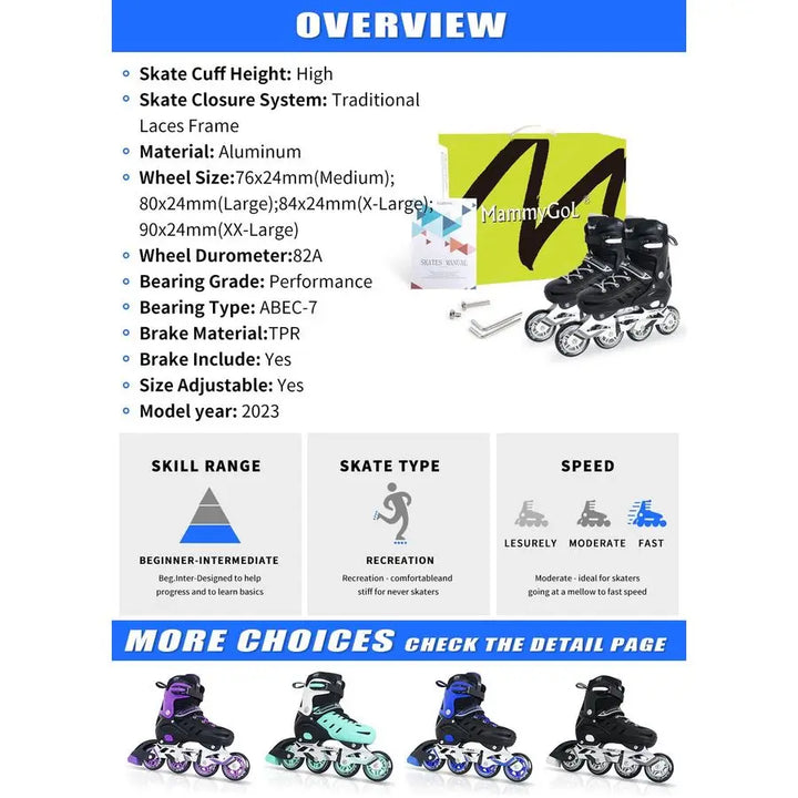 Adults Adjustable Inline Skates, Safe and Durable Roller Skates with Giant Wheels, High Performance Professional Skates for Men