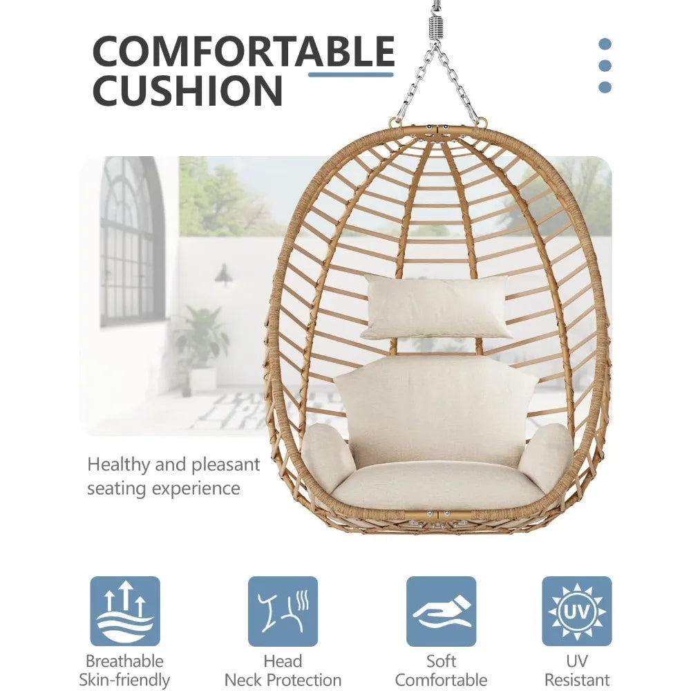 Egg Swing Chair With Stand Outdoor Patio Hanging Cushion