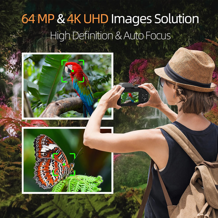 NBD S205E 64MP Professional Digital Camera for Photography 4K Vlogging Camera with 3’’ Flip Screen 16X Digital Zoom 32GB TF Card