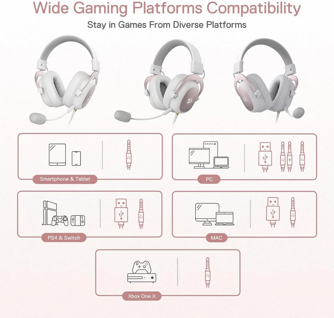 Redragon H510 Zeus White Wired Gaming Headset - 7.1 Surround Sound Memory Foam Ear Pads 53MM Drivers
