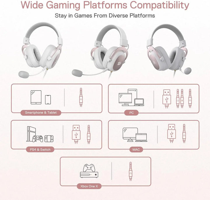 Redragon H510 Zeus White Wired Gaming Headset - 7.1 Surround Sound Memory Foam Ear Pads 53MM Drivers