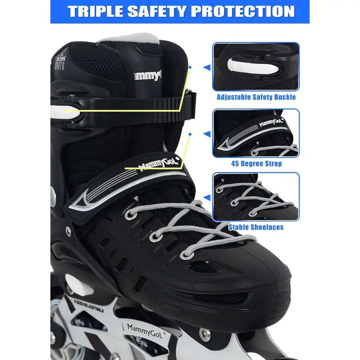 Adults Adjustable Inline Skates, Safe and Durable Roller Skates with Giant Wheels, High Performance Professional Skates for Men