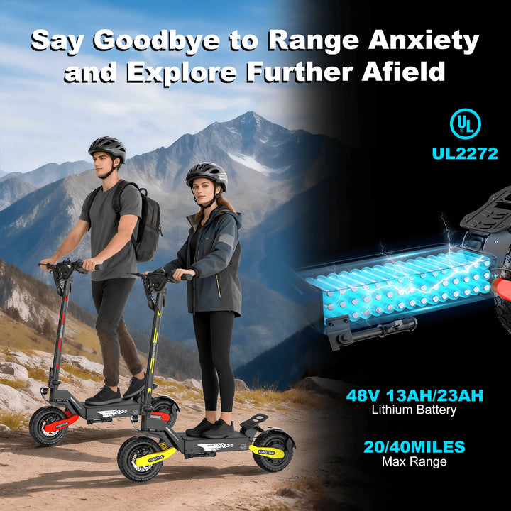 EOEOTWO GT06 Electric Scooter,1200W Motor,40/20Miles Range&30mph,11'' Off Road Tires,Dual Suspension E-Scooter+1 Year Warranty