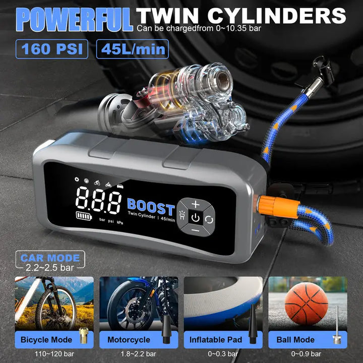 20000mAh Car Jump Starter Air Pump 12V  Professional Auto Booster Gas&Diesel Battery Starter 4000A Portable Splitter Battery