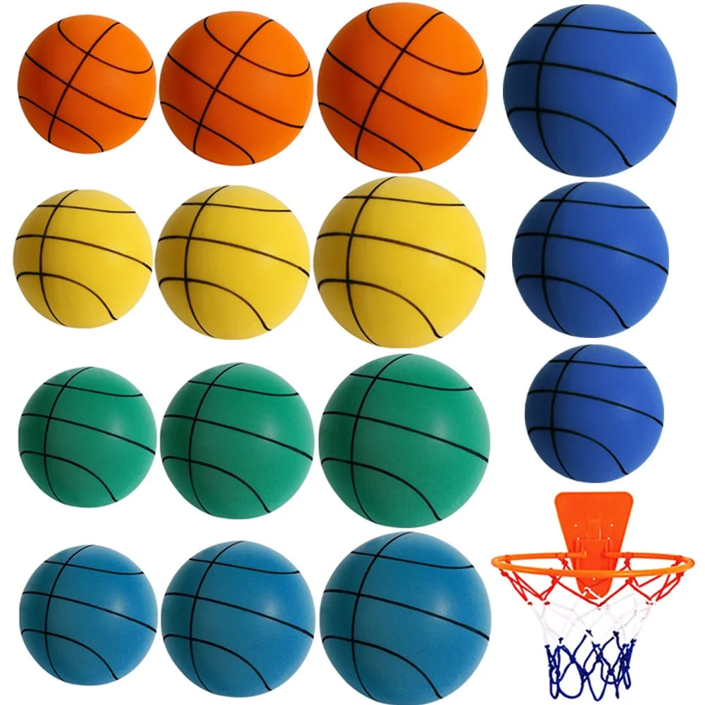 18/21/24 cm Indoor Silent Basketball And Hoop High-Resilience Bouncing Mute Ball Squeezable Sports Basketball For Indoor Sports