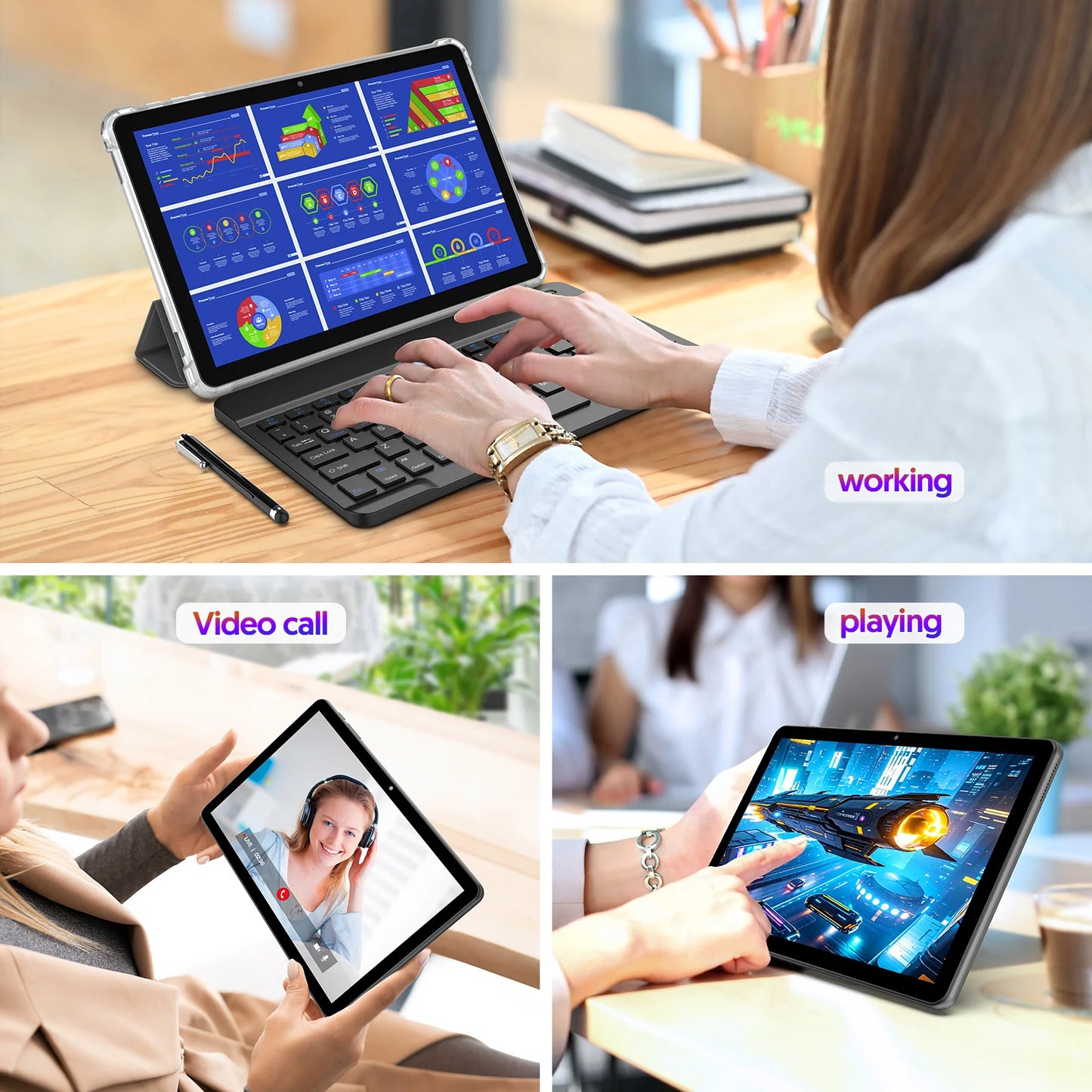 BAKEN 10.1-inch Android13 tablet, 4(2+2)GB+64GB, quad-core processor, dual cameras, wifi, Bluetooth, 2-in-1 tablet