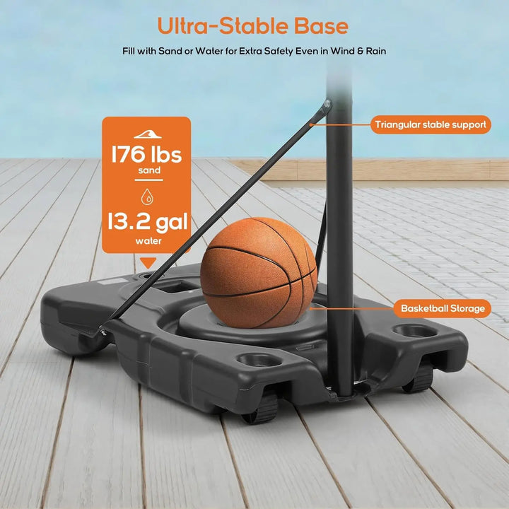 Portable Basketball Hoop Outdoor, Adjustable 44-Inch Shatterproof Backboard, Shock Absorbent Rim, Fillable Base with Wheels