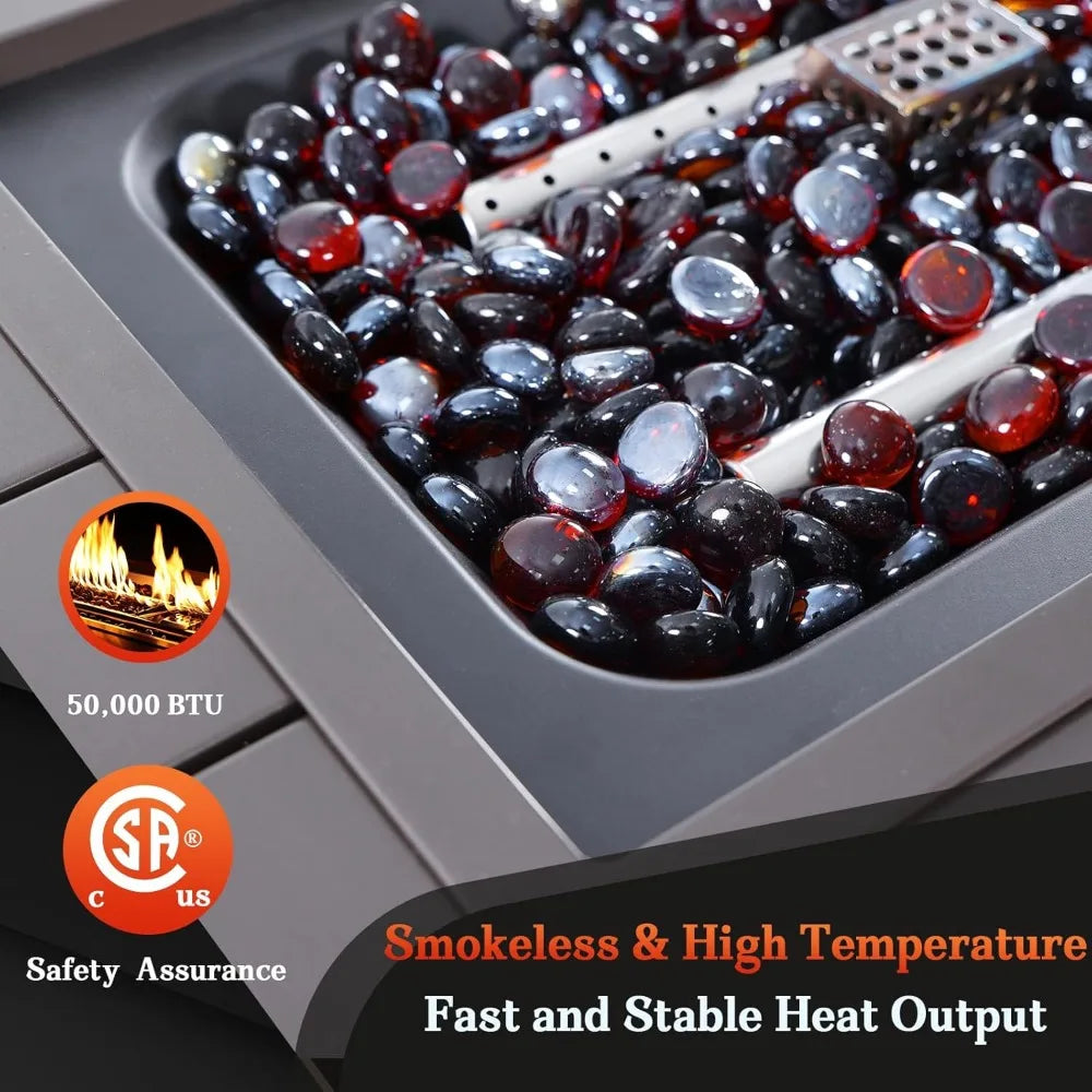 48 INCH Propane Fire Pit Outdoor Fire Table w/Faux Ledgestone Base, 50,000 BTU Gas Fire Pit Table w/Aluminum Table Top, Waterpr