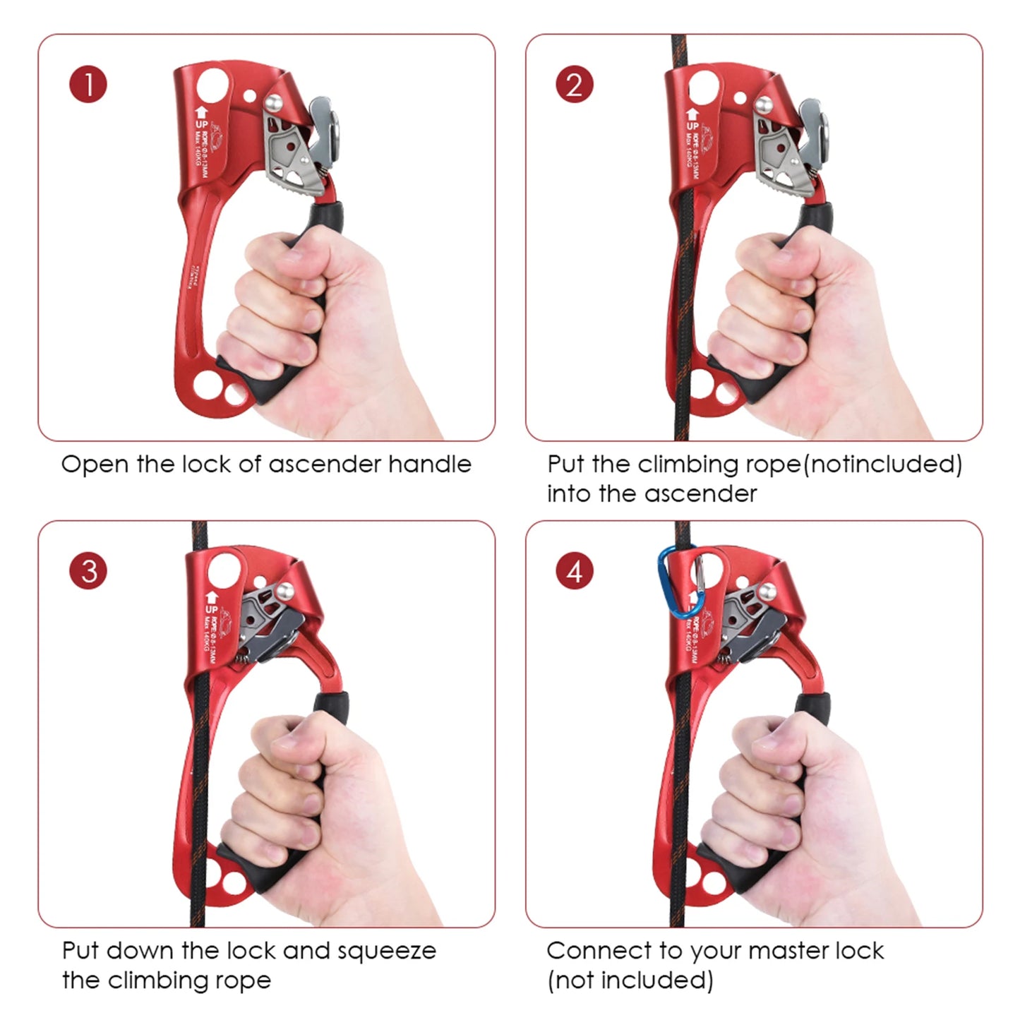 Hand Ascender Aluminum Magnesium Alloy Rock Climbing Handheld Ascender for Aloft Working Caving