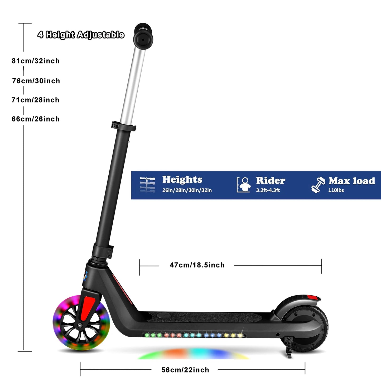 Kids Electric Scooter 120W Motor Adjustable LED Display