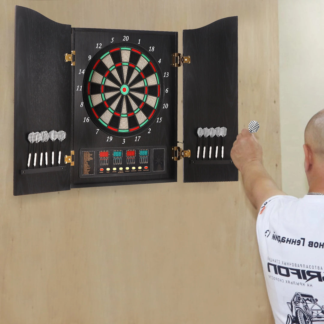 Electronic Dartboard Set with Cabinet & Integrated Scoreboard - Includes 6 Soft-Tip Darts for Family Game Rooms & Home