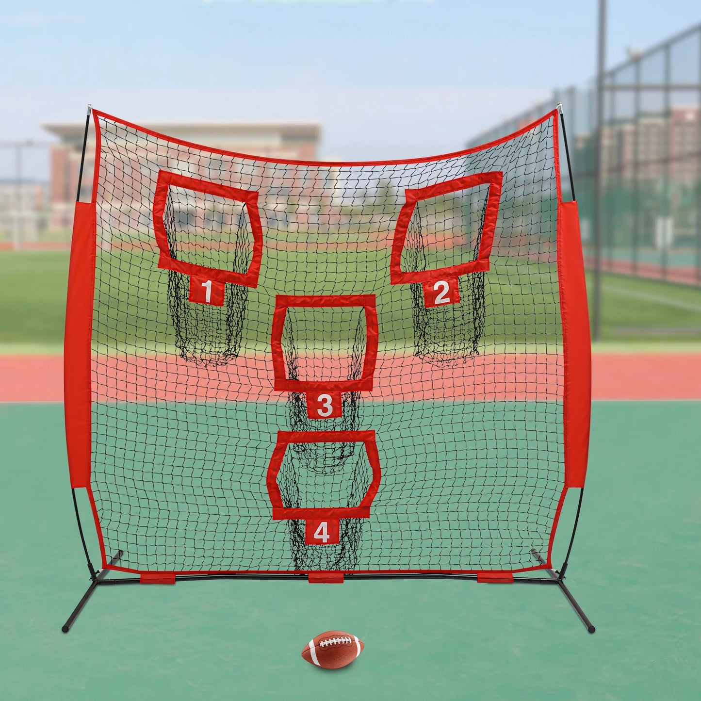 Football Target Net, 7*7ft Football Trainer Throwing Net, Football Training Net with 4 Target Pockets for Sports Grounds