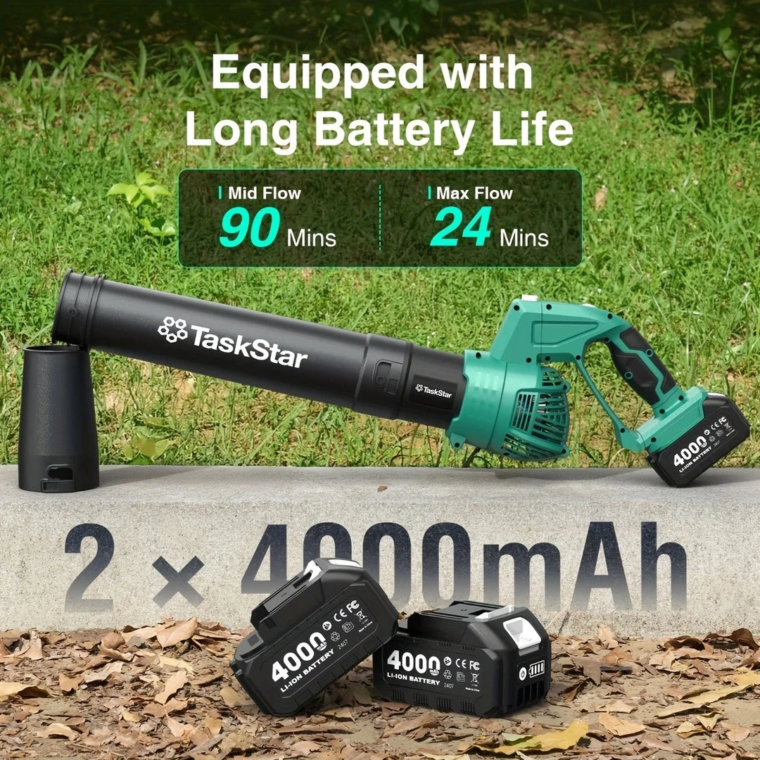 TaskStar Electric Leaf Blower 550CFM 150MPH Brushed Motor 5-Speed Rotating Head Airblower For Lawn Garden 4.0Ah Battery Powered