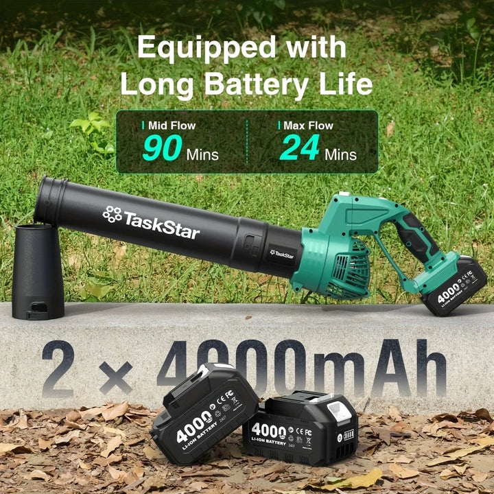 TaskStar Electric Leaf Blower 550CFM 150MPH Brushed Motor 5-Speed Rotating Head Airblower For Lawn Garden 4.0Ah Battery Powered