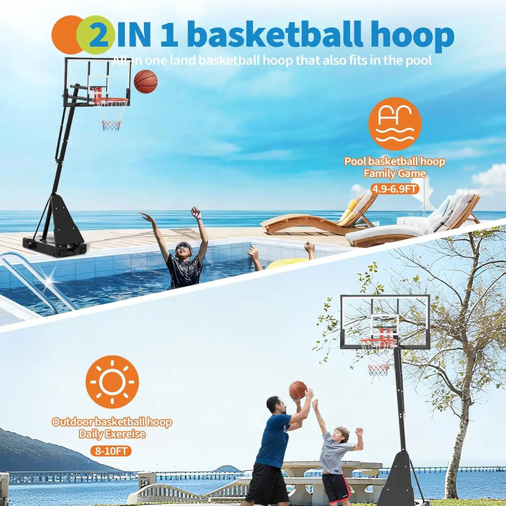 52" Shatterproof Adjustable Basketball Hoop with Wheels, for Driveway & Backyard