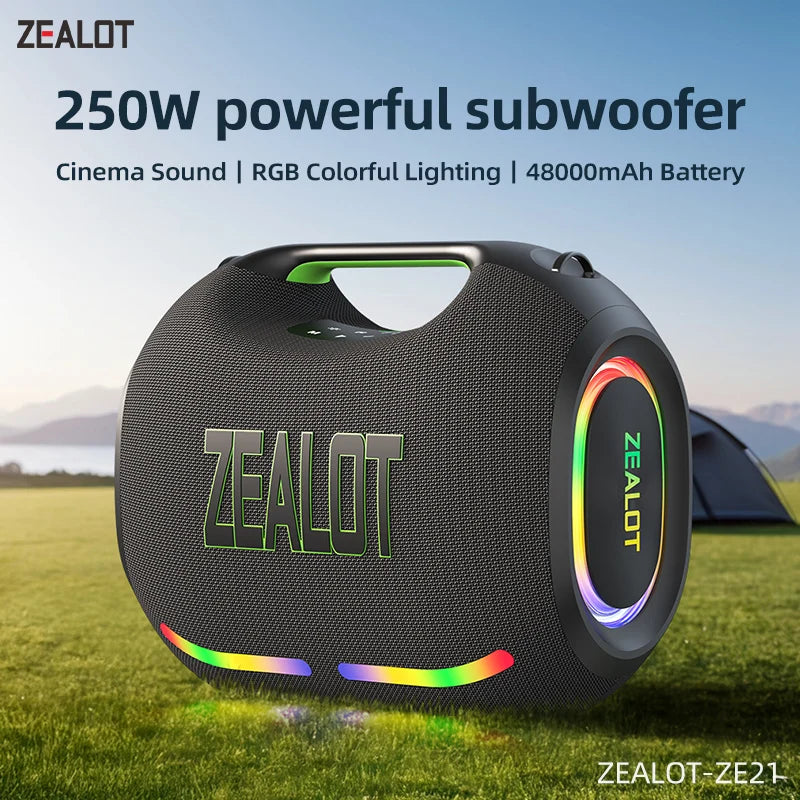ZEALOT-ZE21 250W Big Power Wireless TWS Subwoofer Bluetooth Speaker High Volume Waterproof Portable Mobile Power HIFI Sound