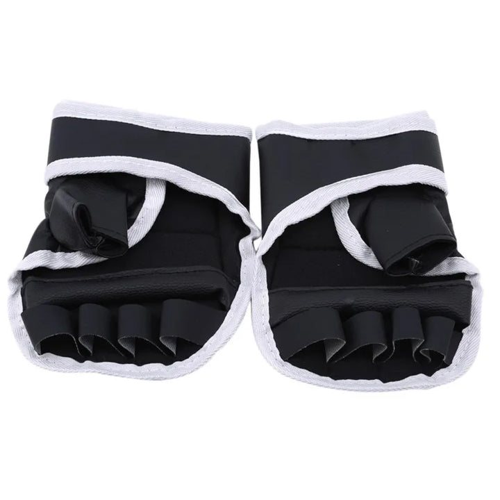 1Pair Black Half Finger Boxing Gloves PU Leather Fighting Kick Boxing Gloves Karate Muay Thai Training Workout Gloves Kids Men