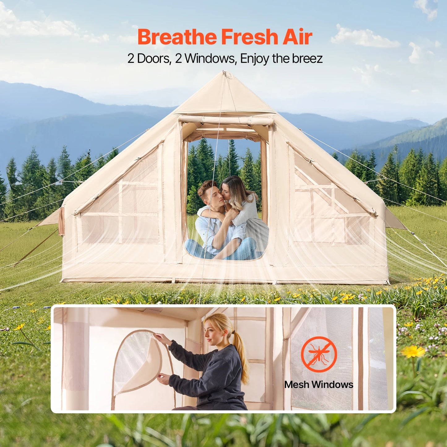 SucceBuy Inflatable Tents for Camp Easy Setup Blow up Tent with Hand Pump 300D Oxford Tent with Stove Jack Storage Bag Included