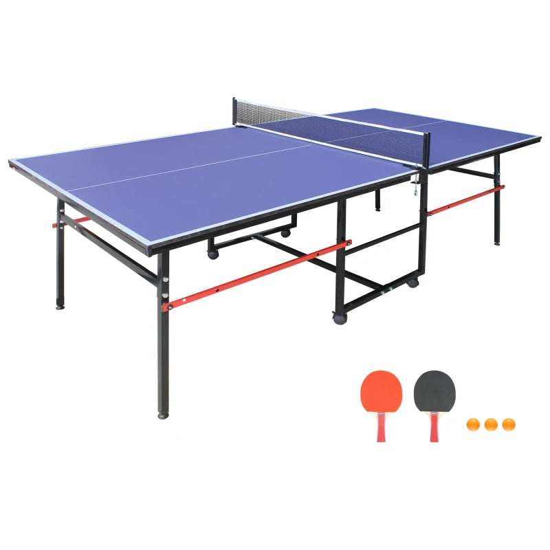 8ft Mid-Size Table Tennis Table Foldable & Portable Ping Pong Table Set for Indoor Games with Net, 2 Table Tennis Paddles and 3