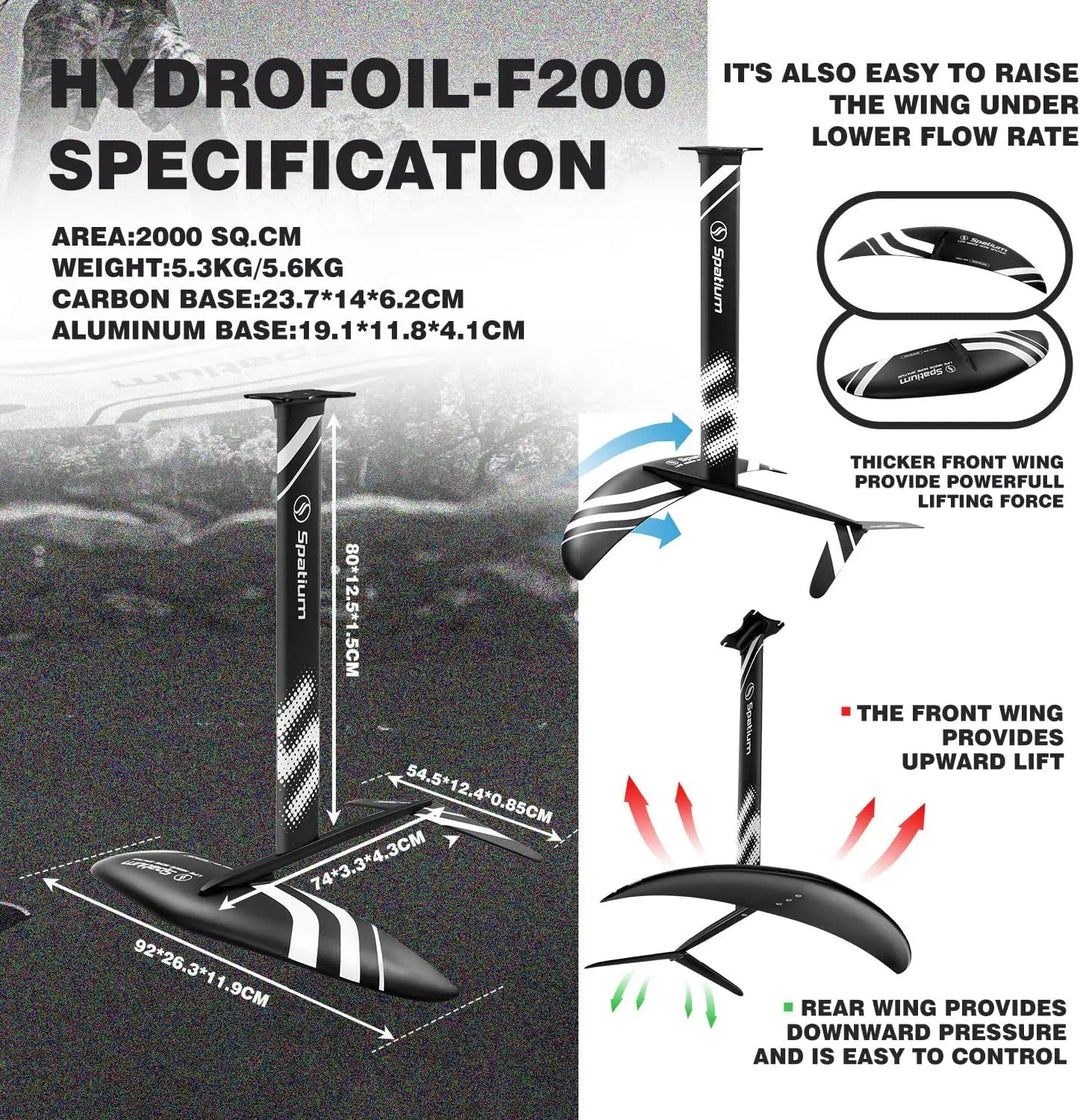 Spatium Hydrofoil Board for Surfing with Hydrofoil Accessories Inflator Pump, Backpack, Safe Leash, Fix Kit Hydrofoil Gray