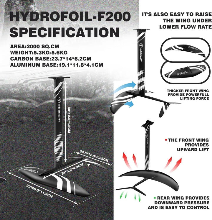 Spatium Hydrofoil Board for Surfing with Hydrofoil Accessories Inflator Pump, Backpack, Safe Leash, Fix Kit Hydrofoil Gray