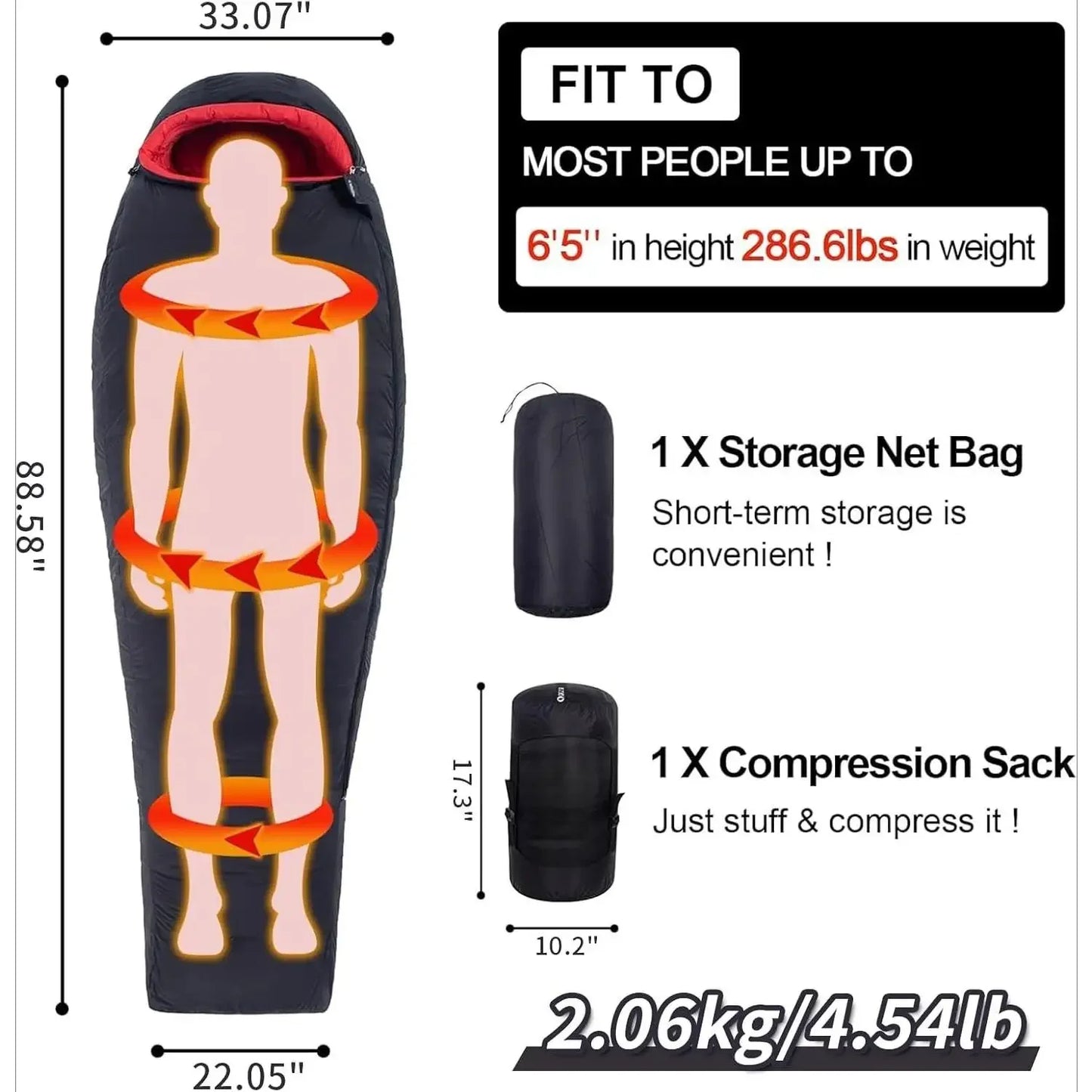 0 Degree Sleeping Bag for Adults - 660 Fill Power Down Bag for Cold Weather -20F / -8F / 0F / 10F Large Lightweight